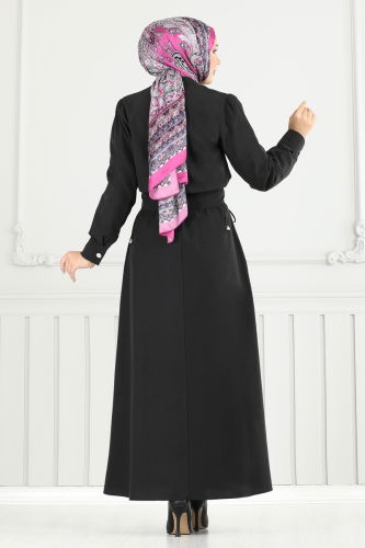 moda selvim Düğme Detaylı Elbise Takım 3056KTR750 Siyah - Thumbnail