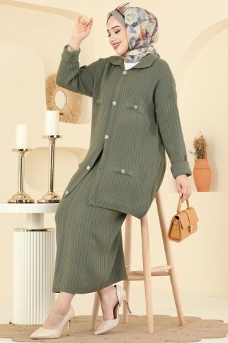 A.Y.D. - Düğme Detaylı Etekli Takım 2756AYD574 Açık Haki