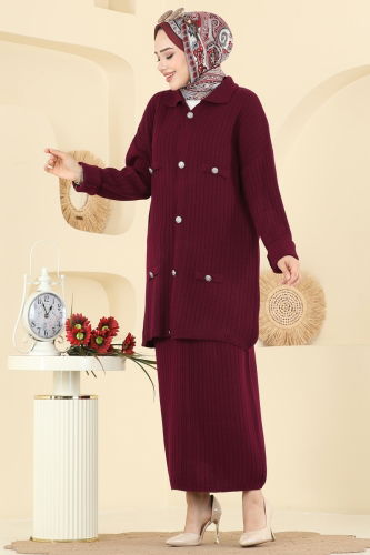 A.Y.D. - Düğme Detaylı Etekli Takım 2756AYD574 Bordo