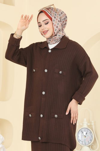 A.Y.D. - Düğme Detaylı Etekli Takım 2756AYD574 Kahve