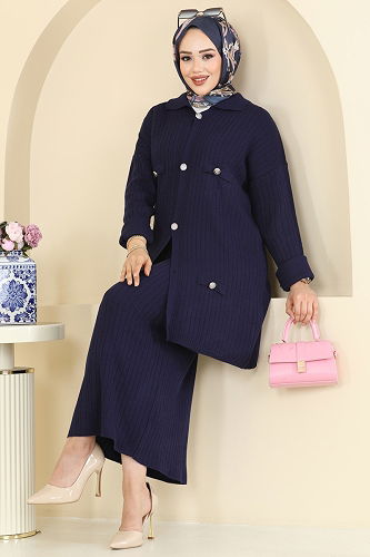 moda selvim Düğme Detaylı Etekli Takım 2756AYD574 Laci - Thumbnail