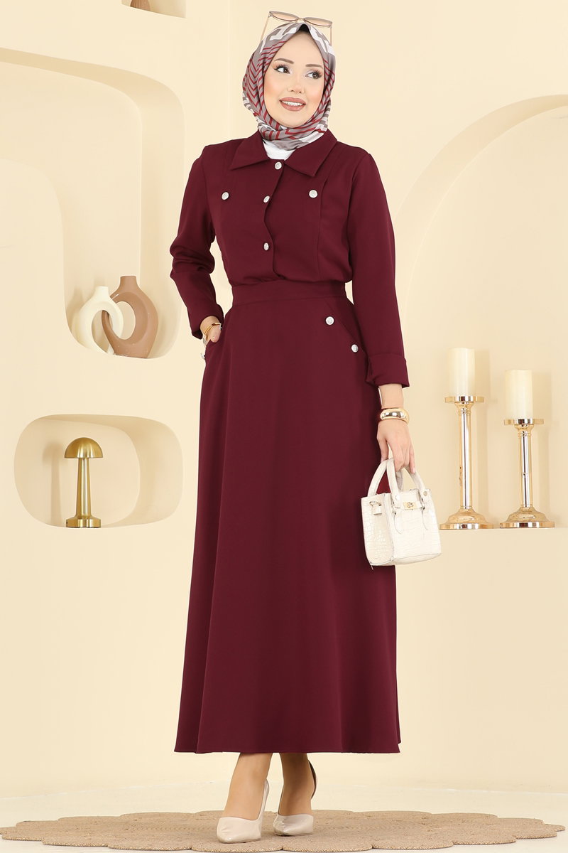Düğme Detaylı Etekli Takım 2776SL432 Bordo
