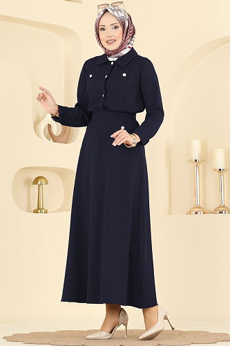 moda selvim Düğme Detaylı Etekli Takım 2776SL432 Laci - Thumbnail