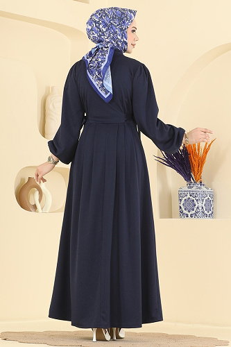 moda selvim Düğme Detaylı Kemerli Elbise 24045UKBK1160 Laci - Thumbnail