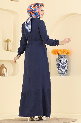 moda selvim Düğme Detaylı Kemerli Elbise 5592ZNNK1102 Laci - Thumbnail