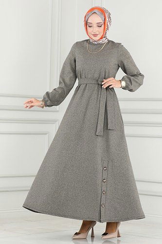 moda selvim Düğme Detaylı Kışlık Elbise 113DVL817 Vizyon - Thumbnail