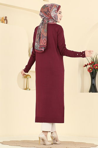 moda selvim Düğme Detaylı Merserize Hırka 7927KLB1050 Bordo - Thumbnail