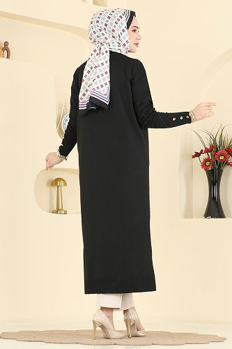 moda selvim Düğme Detaylı Merserize Hırka 7927KLB1050 Siyah - Thumbnail