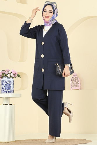 moda selvim Düğme Detaylı Merserize Takım 12611KL398 Laci - Thumbnail