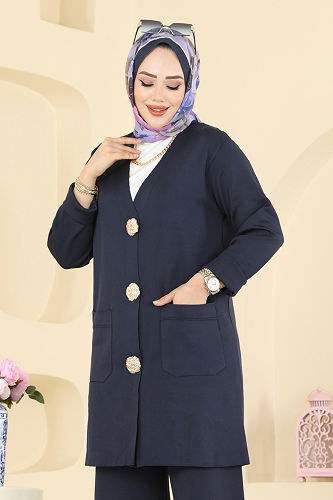 moda selvim Düğme Detaylı Merserize Takım 12611KL398 Laci - Thumbnail