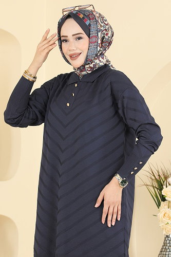 moda selvim Düğme Detaylı Merserize Tunik 3304NVX1208 Laci - Thumbnail