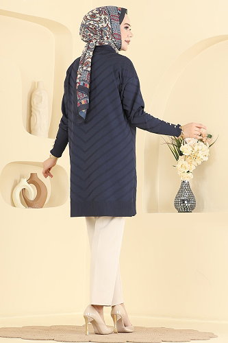 moda selvim Düğme Detaylı Merserize Tunik 3304NVX1208 Laci - Thumbnail