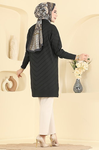 moda selvim Düğme Detaylı Merserize Tunik 3304NVX1208 Siyah - Thumbnail