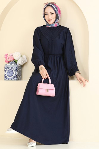 moda selvim Düğme Detaylı Nervür Elbise 382ASN888 Laci - Thumbnail