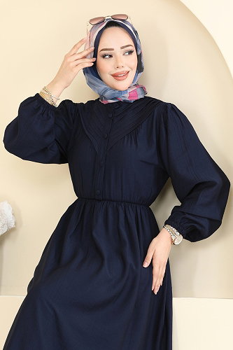moda selvim Düğme Detaylı Nervür Elbise 382ASN888 Laci - Thumbnail