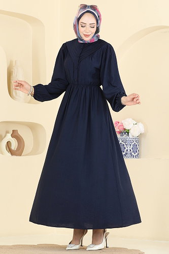 moda selvim Düğme Detaylı Nervür Elbise 382ASN888 Laci - Thumbnail