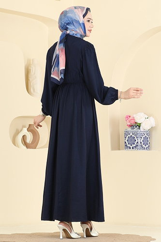 moda selvim Düğme Detaylı Nervür Elbise 382ASN888 Laci - Thumbnail