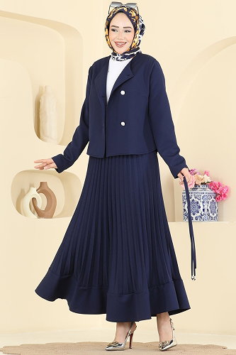 moda selvim Düğme Detaylı Piliseli Takım 2865SL432 Laci - Thumbnail