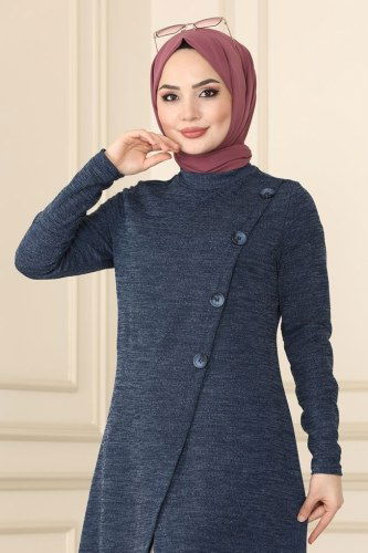 moda selvim Düğme Detaylı Selanik Tunik 6011MRT754 Laci - Thumbnail