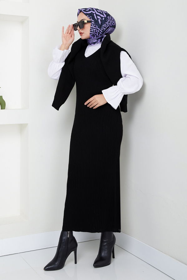 Modaselvim SEPETTE NET %20+%20 İNDİRİM Düğme Detaylı Takım 4600UZ1029-M Siyah