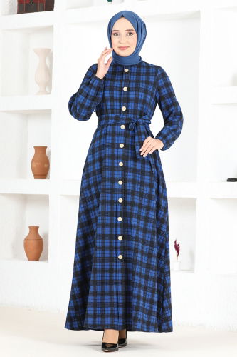 MRV M.S.L. - Düğme Detaylı Tesettür Elbise MSL1170-M Saks