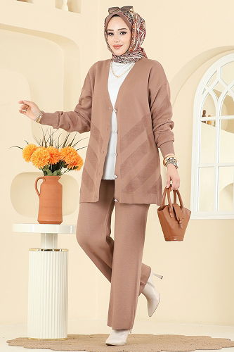 moda selvim Düğme Detaylı Triko Takım 1314MT581 Vizyon - Thumbnail