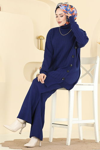 moda selvim Düğme Detaylı Triko Takım 2775AYD574 Laci - Thumbnail