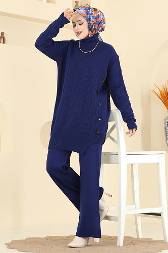 moda selvim Düğme Detaylı Triko Takım 2775AYD574 Laci - Thumbnail