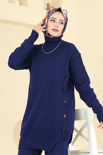 moda selvim Düğme Detaylı Triko Takım 2775AYD574 Laci - Thumbnail