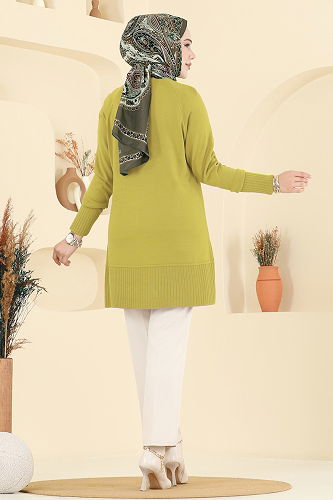moda selvim Düğme Detaylı Triko Tunik 2715AYD574 Açık Yağ Yeşili - Thumbnail