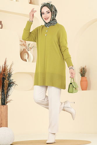 moda selvim Düğme Detaylı Triko Tunik 2715AYD574 Açık Yağ Yeşili - Thumbnail