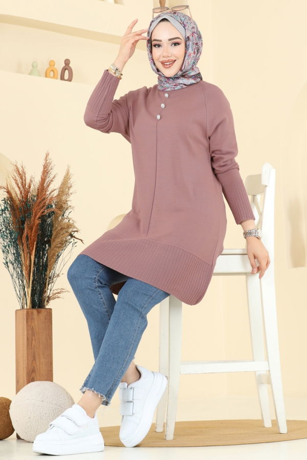Modaselvim Tunik Düğme Detaylı Triko Tunik 2715AYD574 Gül Kurusu