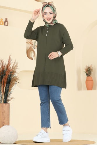 A.Y.D. - Düğme Detaylı Triko Tunik 2715AYD574 Haki