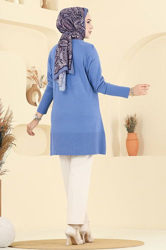 moda selvim Düğme Detaylı Triko Tunik 2715AYD574 Mavi - Thumbnail