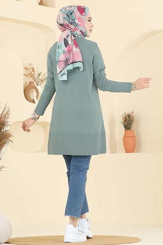 moda selvim Düğme Detaylı Triko Tunik 2715AYD574 Mint - Thumbnail