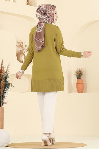 moda selvim Düğme Detaylı Triko Tunik 2715AYD574 Yağ Yeşili - Thumbnail