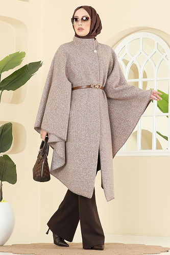 moda selvim Düğme Detaylı Tüvit Panço 1453ANT466 Vizyon - Thumbnail