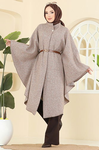 moda selvim Düğme Detaylı Tüvit Panço 1453ANT466 Vizyon - Thumbnail