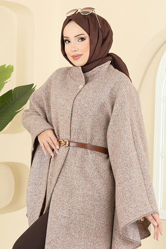 moda selvim Düğme Detaylı Tüvit Panço 1453ANT466 Vizyon - Thumbnail