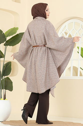 moda selvim Düğme Detaylı Tüvit Panço 1453ANT466 Vizyon - Thumbnail