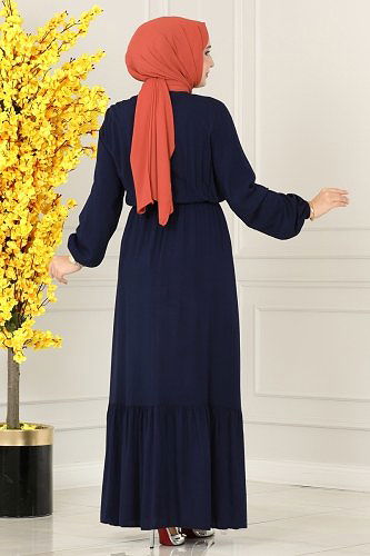 moda selvim Düğme Detaylı Viskon Elbise 1122BG354 Laci - Thumbnail