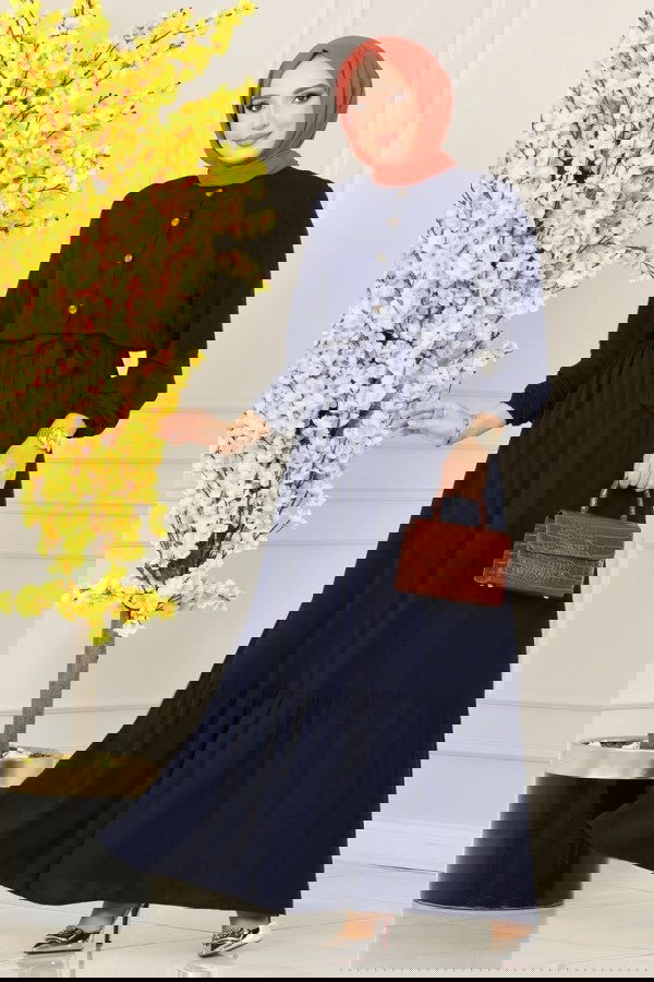 Modaselvim SEPETTE NET %20+%20 İNDİRİM Düğme Detaylı Viskon Elbise 1122BG354 Laci