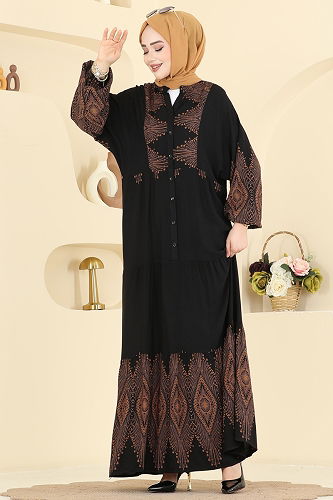 moda selvim Düğme Detaylı Viskon Elbise 4097ZNNK1102 Siyah - Thumbnail