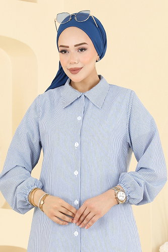 moda selvim Düğme Detaylı Viskon Tunik 177NZRK1200 Laci - Thumbnail