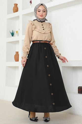 moda selvim Düğmeli Aerobin Etekli Takım 4571AL357 Vizyon&Siyah - Thumbnail