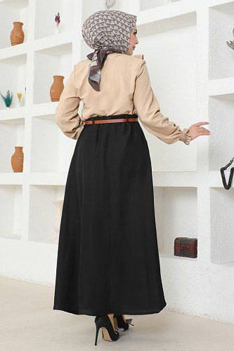 moda selvim Düğmeli Aerobin Etekli Takım 4571AL357 Vizyon&Siyah - Thumbnail