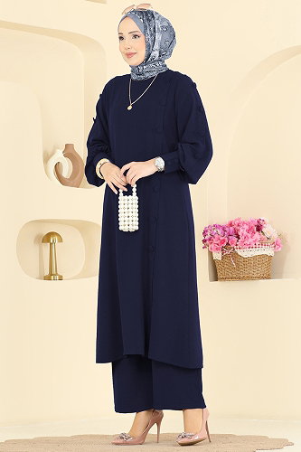 moda selvim Düğmeli Detaylı 2 li Takım 8317AB368 Açık Laci - Thumbnail