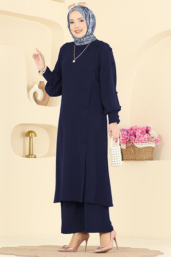 moda selvim Düğmeli Detaylı 2 li Takım 8317AB368 Açık Laci - Thumbnail