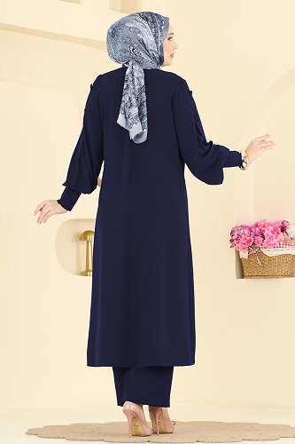 moda selvim Düğmeli Detaylı 2 li Takım 8317AB368 Açık Laci - Thumbnail