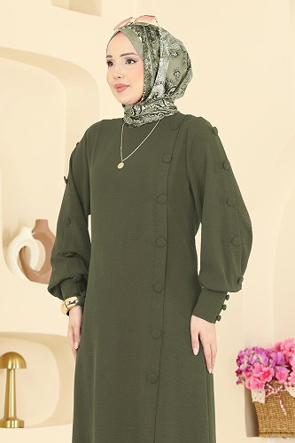 moda selvim Düğmeli Detaylı 2 li Takım 8317AB368 Haki - Thumbnail